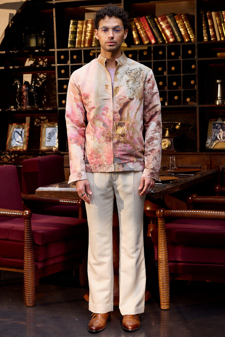 Marble Muse Printed Suede Bomber Jacket