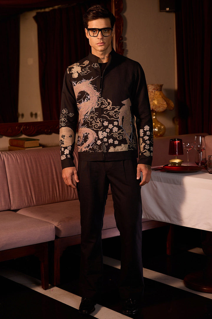 Serpent Code Computer Embroidered Linen Bomber Jacket