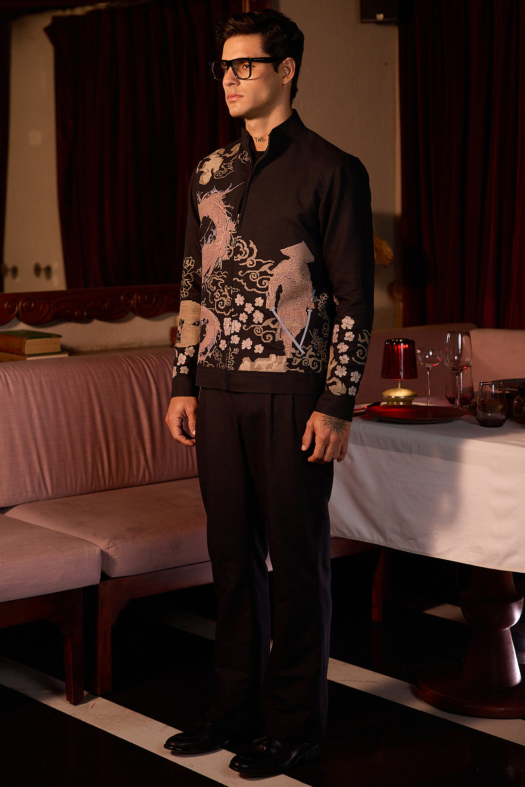 Serpent Code Computer Embroidered Linen Bomber Jacket