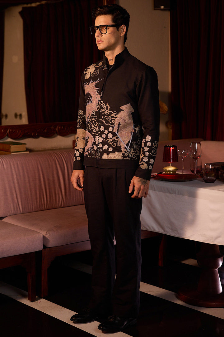 Serpent Code Computer Embroidered Linen Bomber Jacket