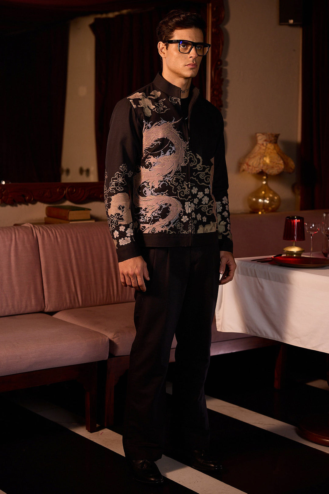 Serpent Code Computer Embroidered Linen Bomber Jacket