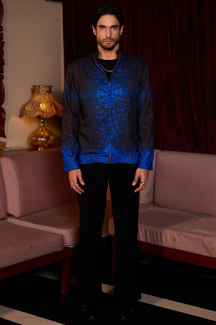 Crystal Veil Print Cutdana Crystal Embellished Jacket