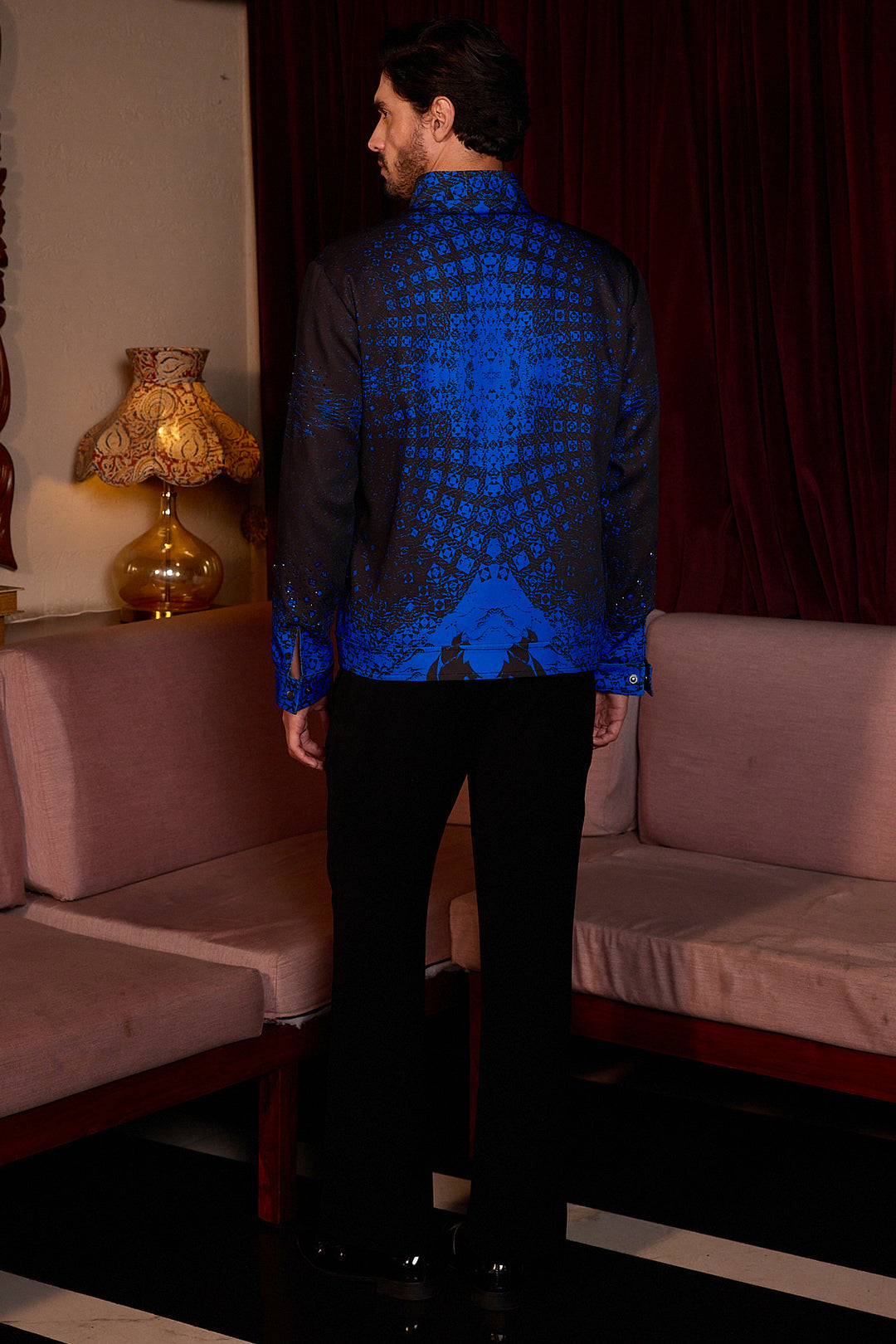 Crystal Veil Print Cutdana Crystal Embellished Jacket