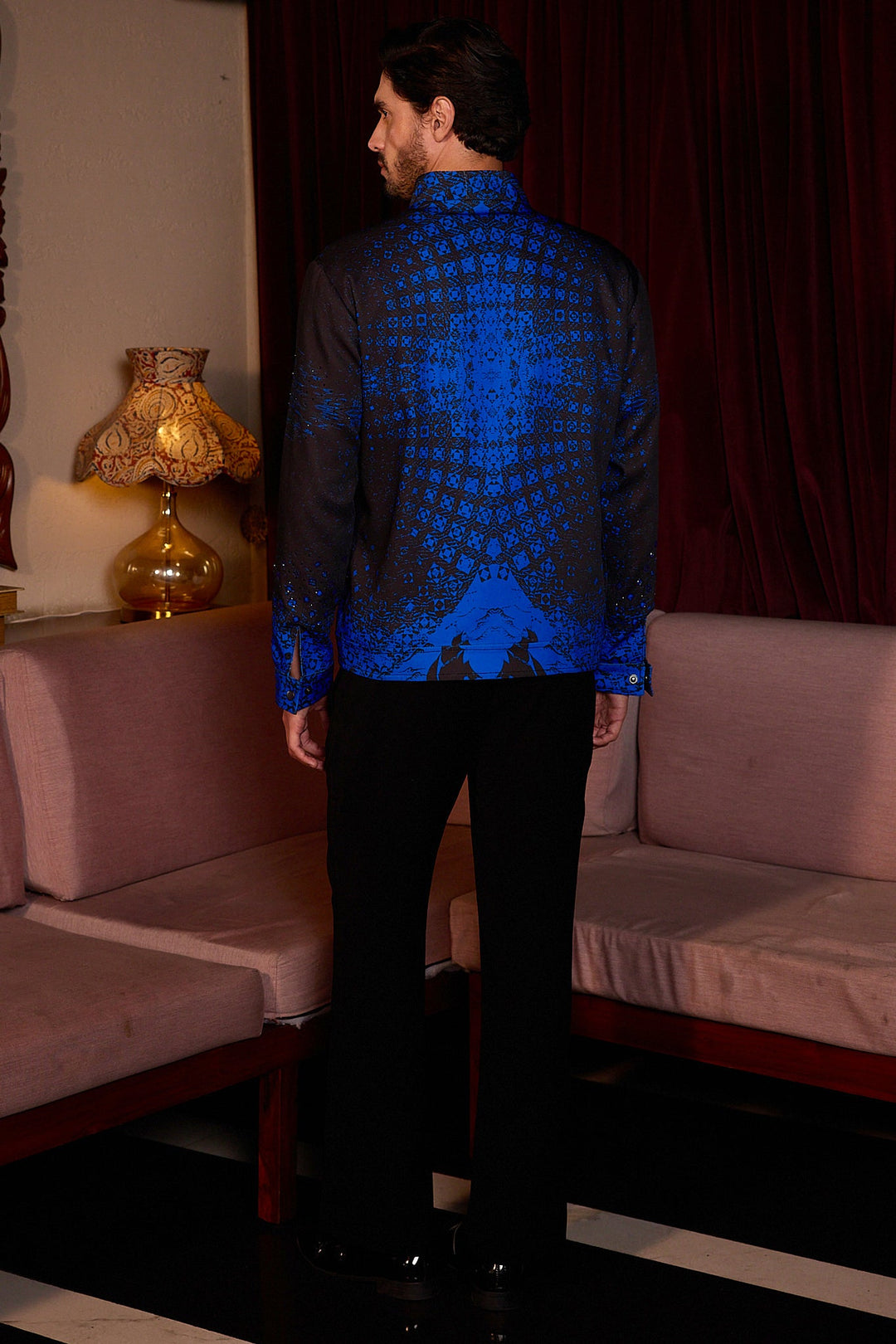 Crystal Veil Print Cutdana Crystal Embellished Jacket