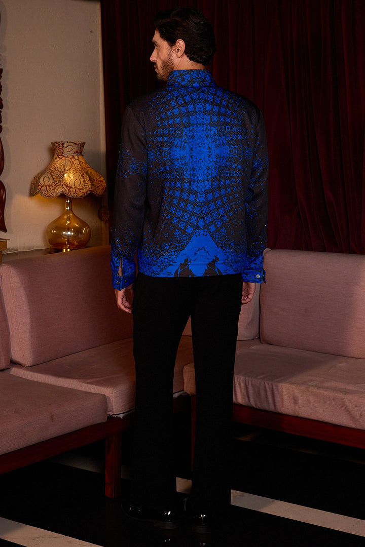 Crystal Veil Print Cutdana Crystal Embellished Jacket
