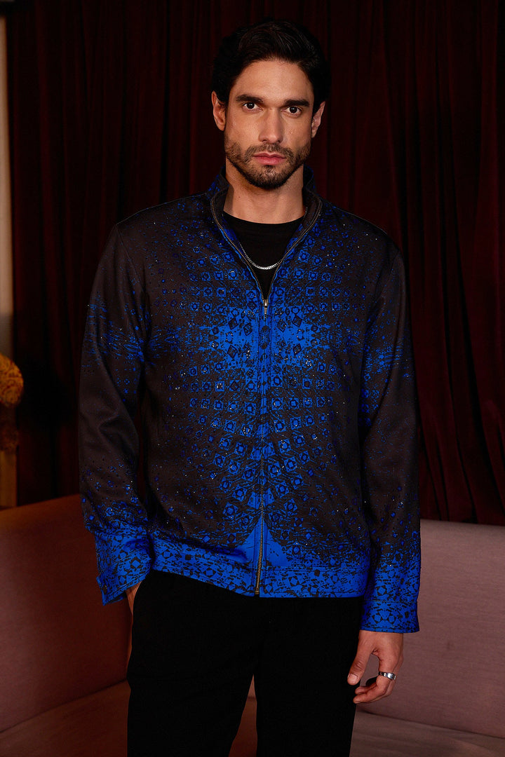 Crystal Veil Print Cutdana Crystal Embellished Jacket
