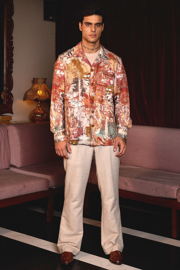Burnt Canvas Printed Linen Shacket