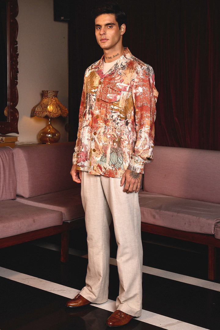 Burnt Canvas Printed Linen Shacket