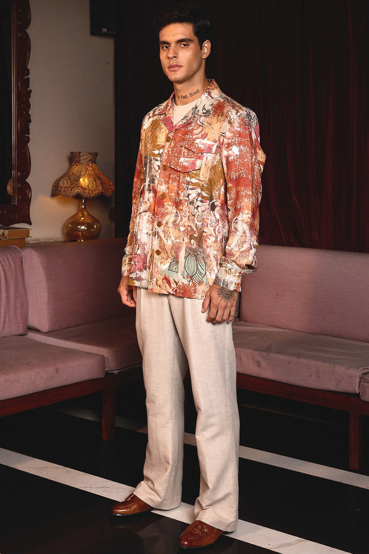 Burnt Canvas Printed Linen Shacket