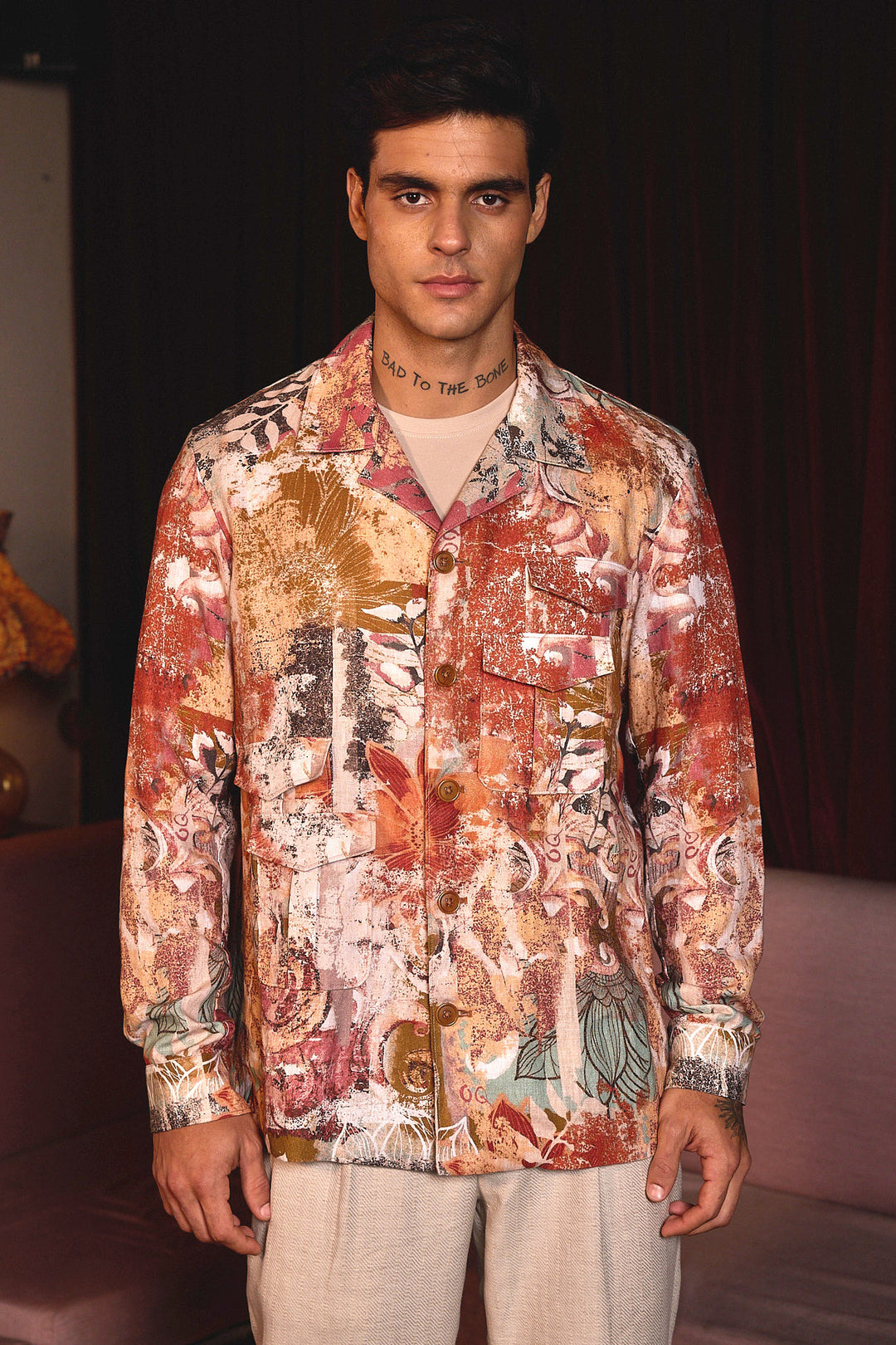 Burnt Canvas Printed Linen Shacket