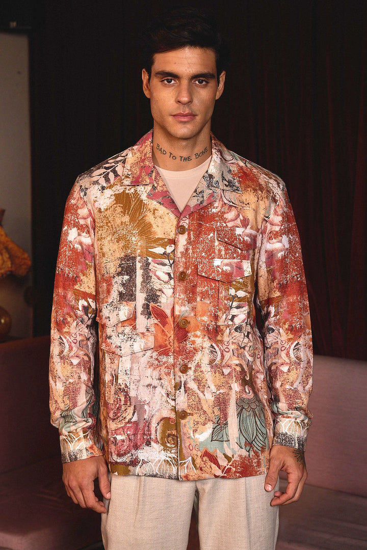 Burnt Canvas Printed Linen Shacket