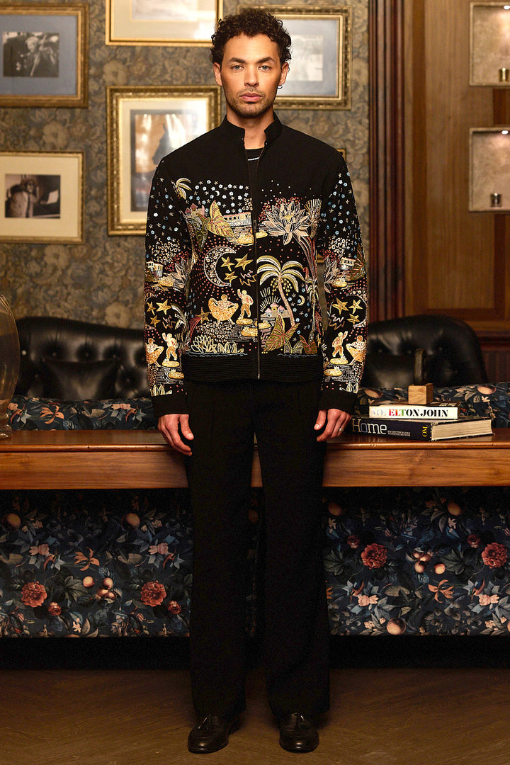 Midnight Odyssey Multi-Embellished Bomber Jacket