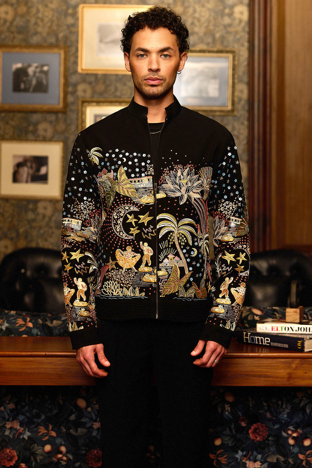 Midnight Odyssey Multi-Embellished Bomber Jacket