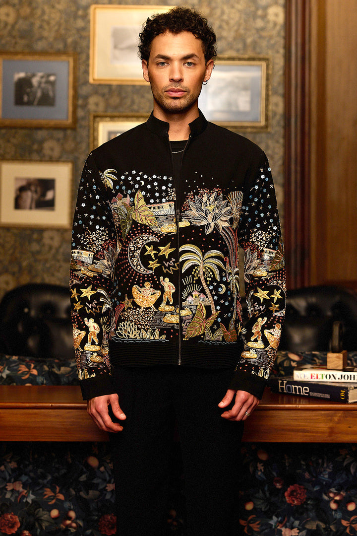 Midnight Odyssey Multi-Embellished Bomber Jacket