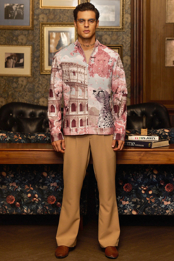 Roman Bloom Print Hand Embroidered Shacket