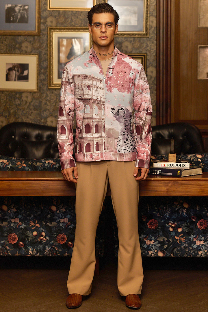 Roman Bloom Print Hand Embroidered Shacket