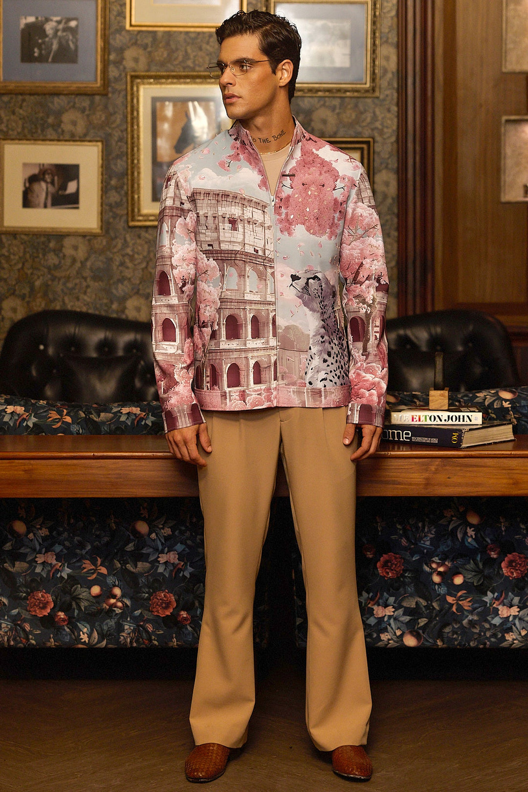 Roman Bloom Print Hand Embroidered Shacket