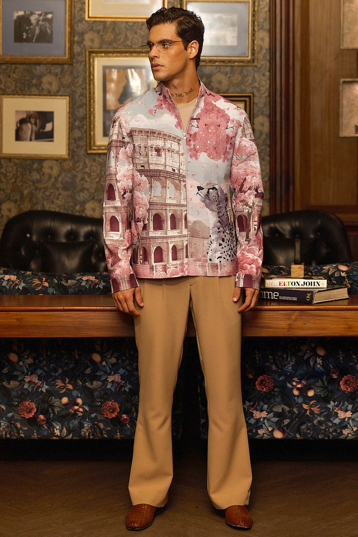 Roman Bloom Print Hand Embroidered Shacket