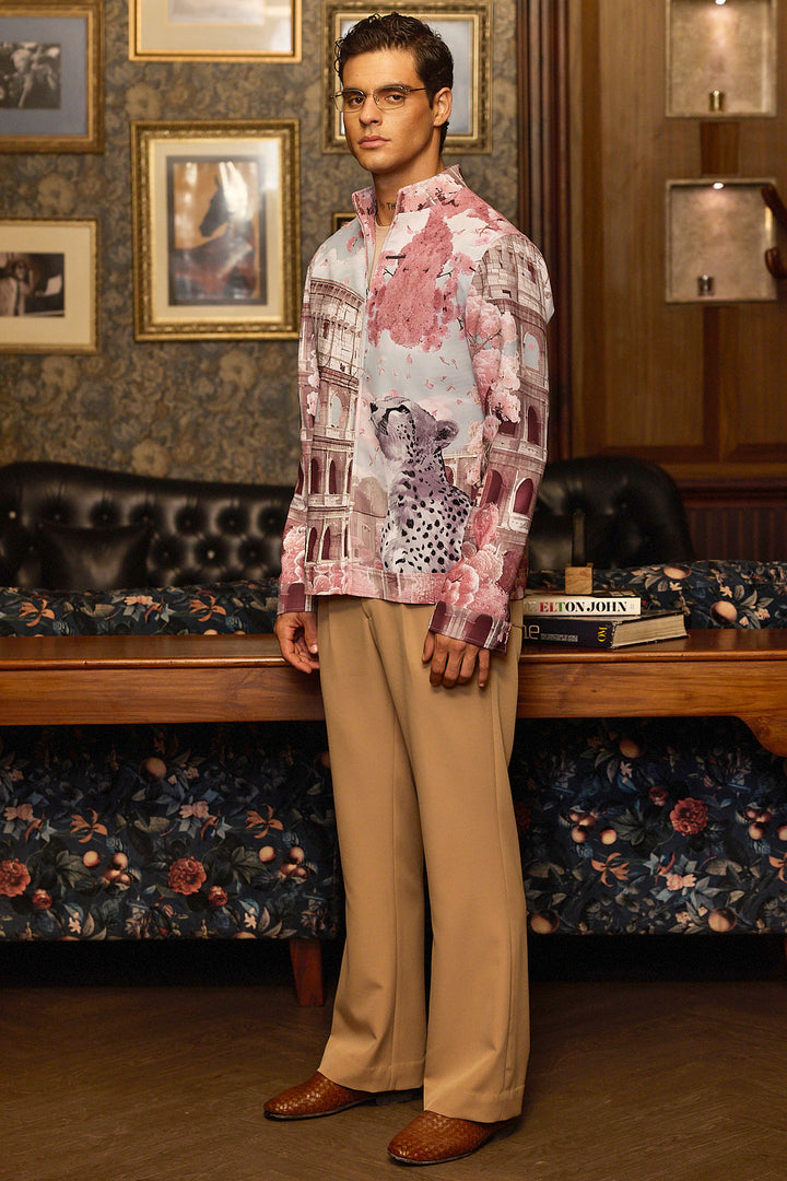 Roman Bloom Print Hand Embroidered Shacket
