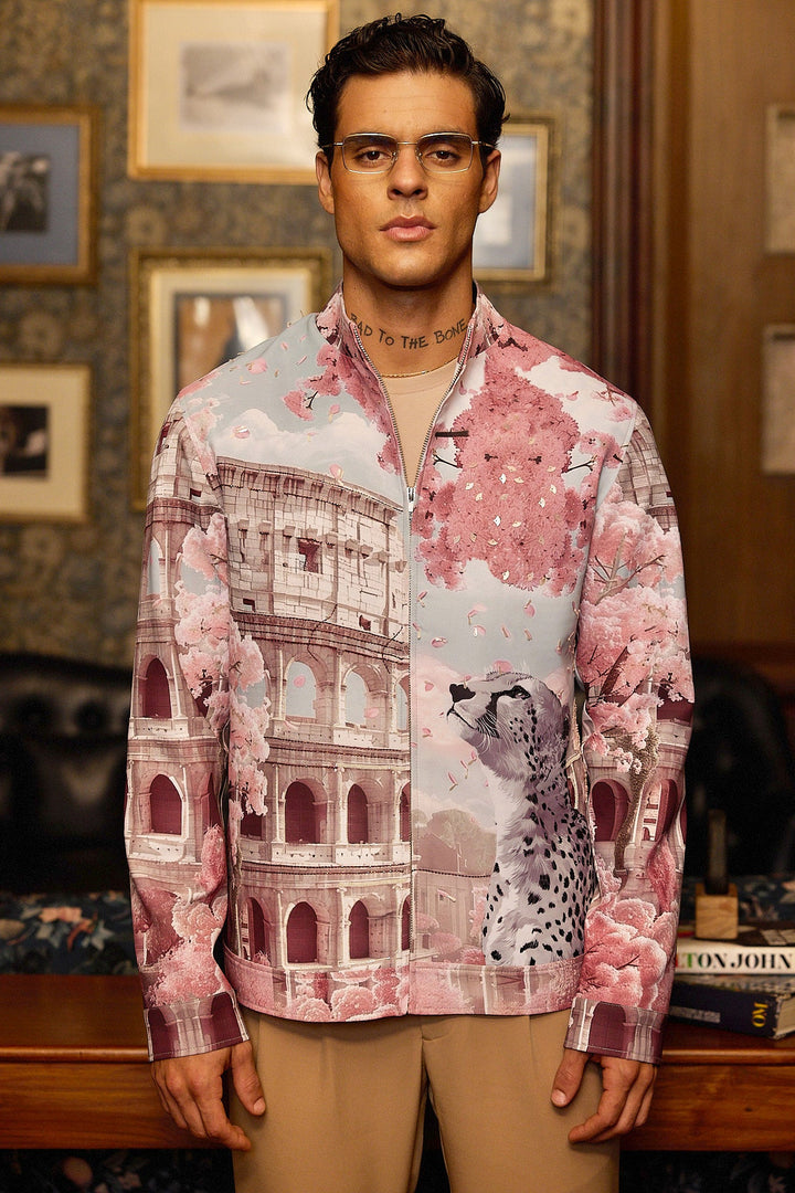 Roman Bloom Print Hand Embroidered Shacket