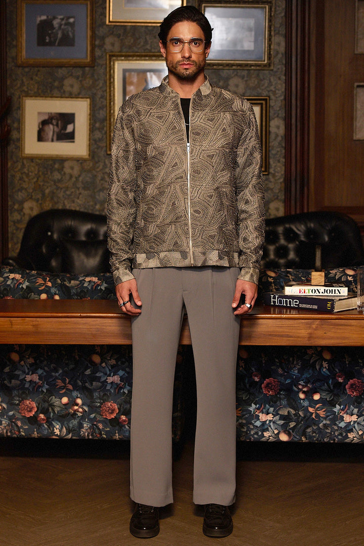 Terra Code Machine Embroidered Geometric Bomber Jacket