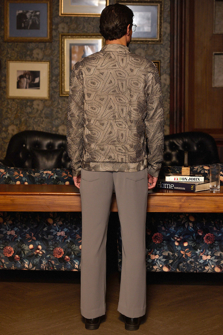 Terra Code Machine Embroidered Geometric Bomber Jacket