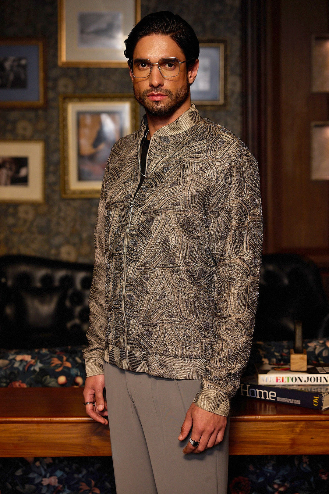 Terra Code Machine Embroidered Geometric Bomber Jacket