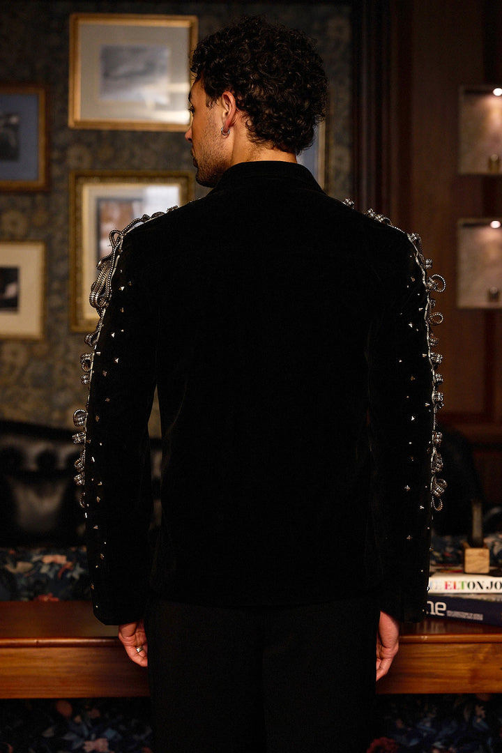 Dark Armour Metal Work Velvet Bomber Jacket