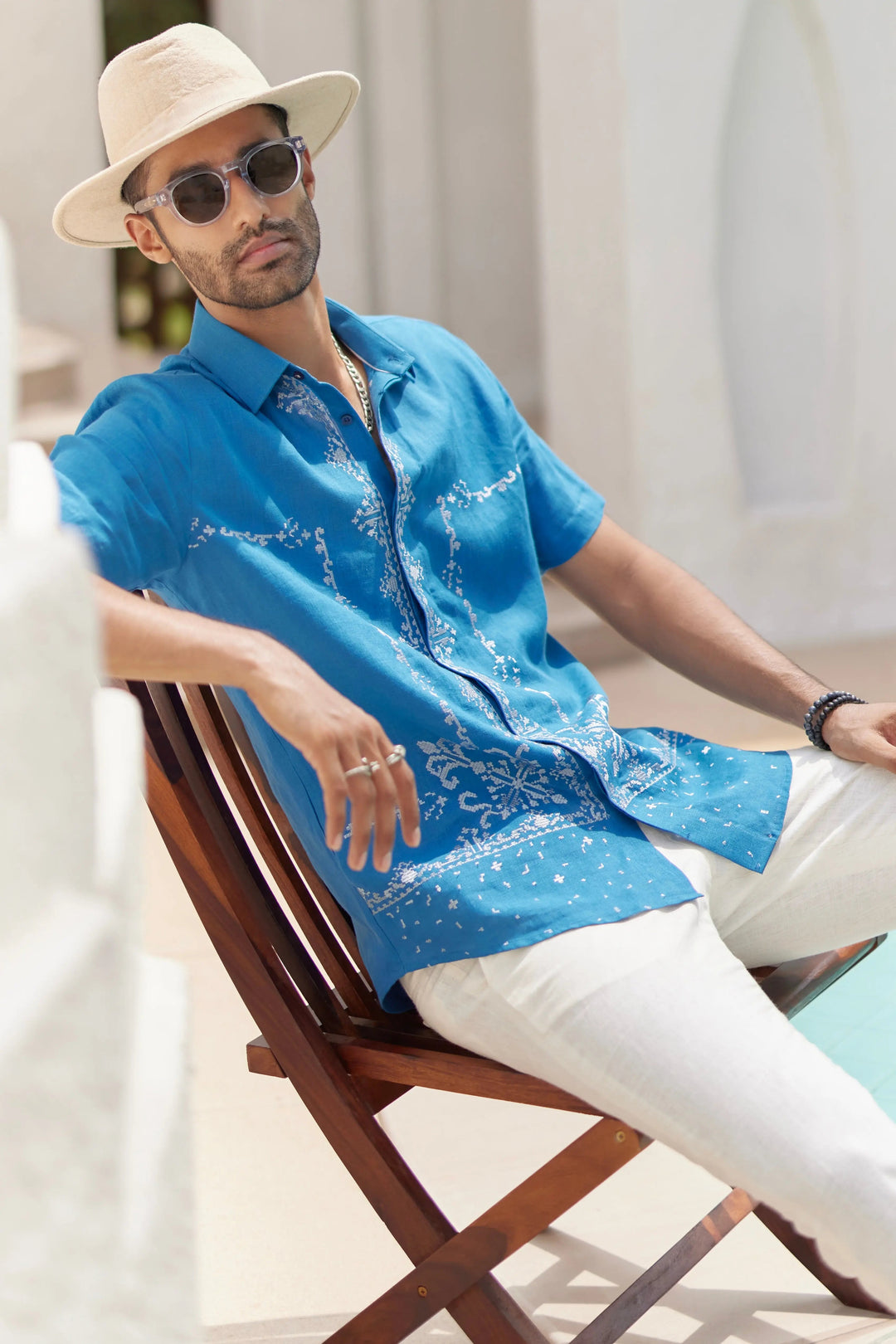 Vivid Blue Cow Boy Embroidered Shirt - Asuka Couture