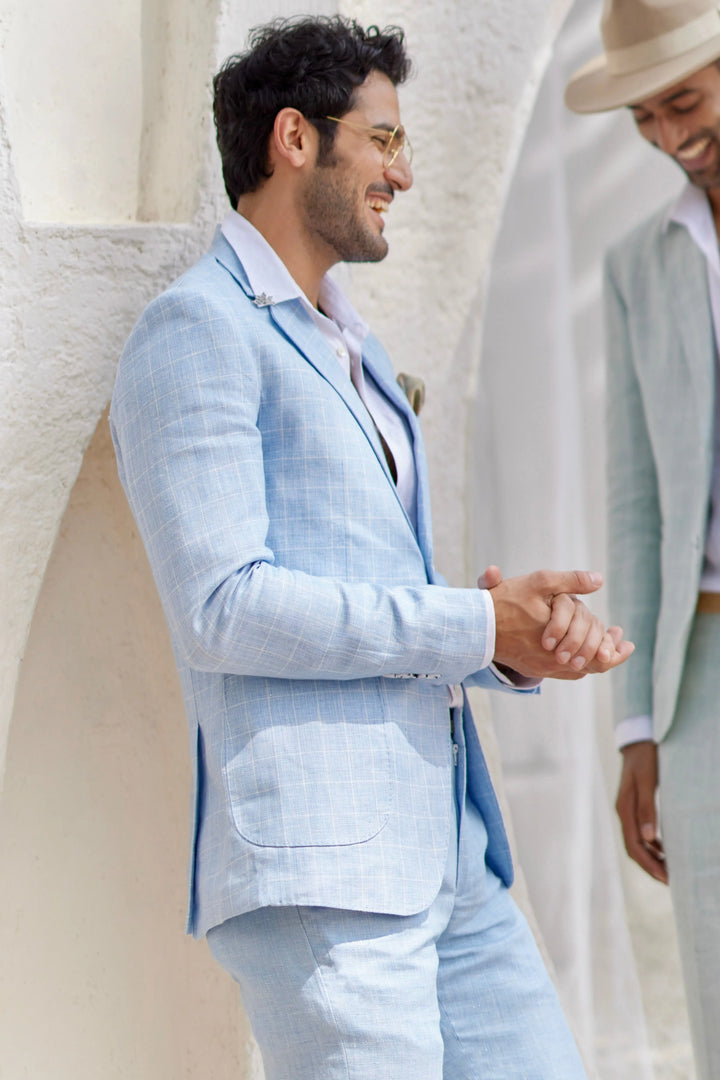Buy Affordable Powder Blue Windowpane Check Blazer Set