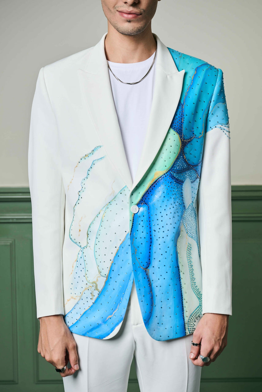 Buy Aqua Hand-Painted Ceremonial Suit at the Best Price Online