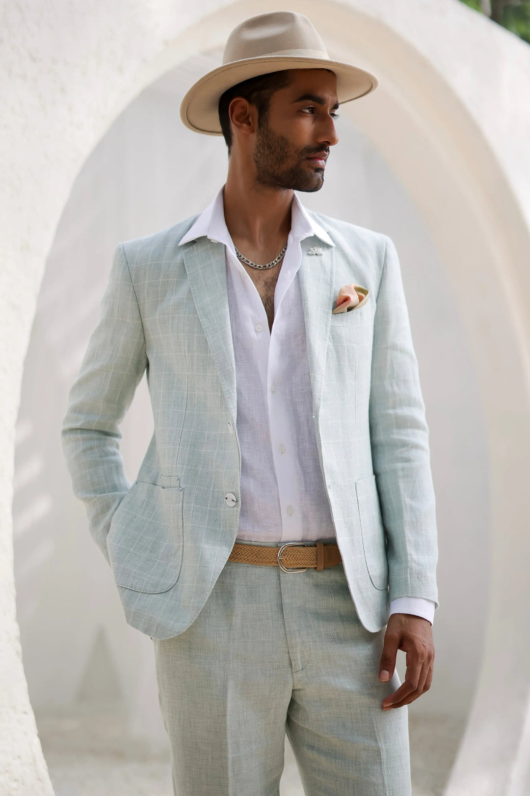 Buy Green Windowpane Check Blazer Set Online