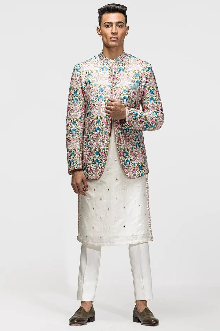 Buy  Multicolored Floral Resham Embroidery Bandhgala 
