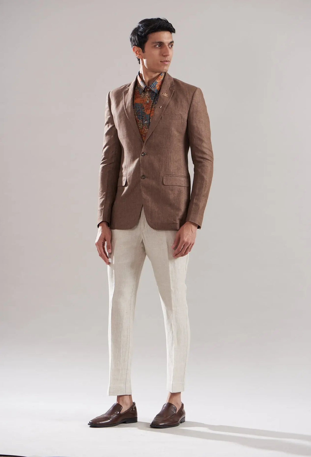 Buy Nude Brown Linen Blazer Set: Textured Twill Elegance Online Today