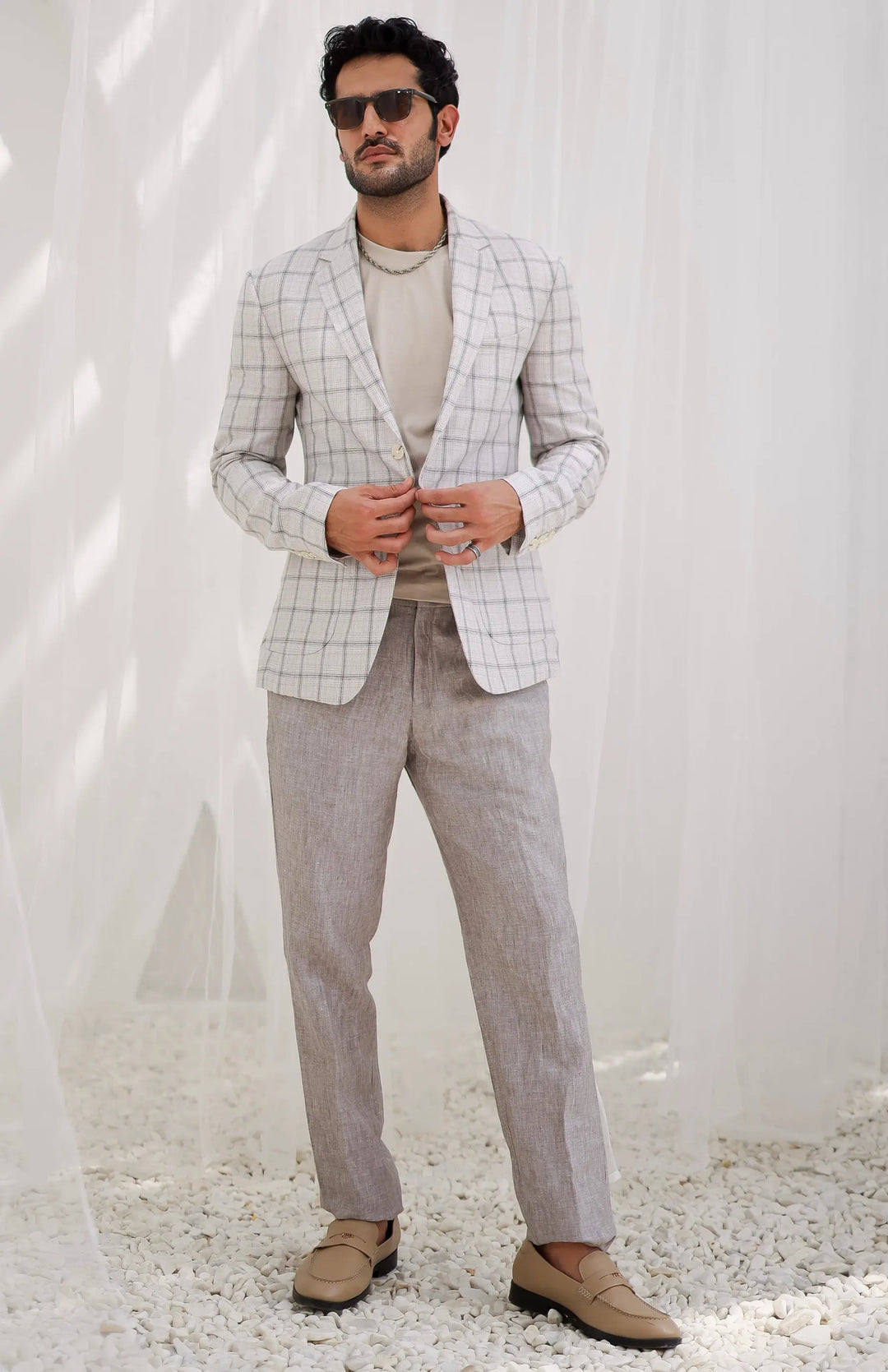 Buy Parchment Plaid Checks Blazer Set Online