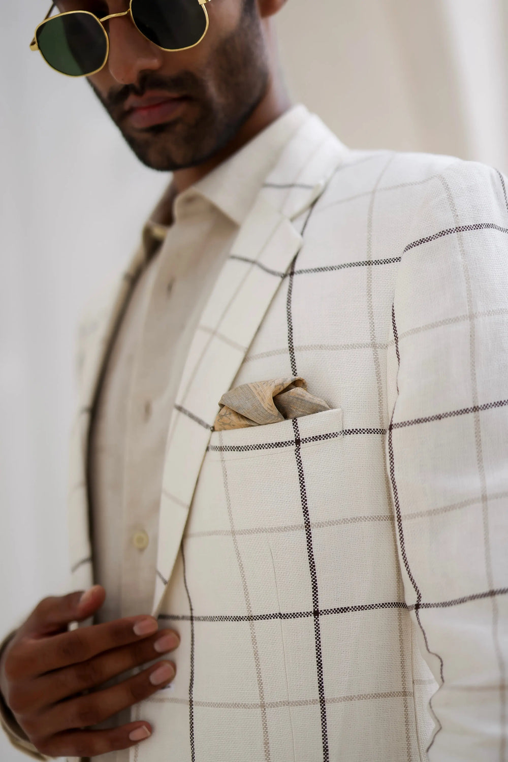 Buy Porcelain White Windowpane Check Blazer Set