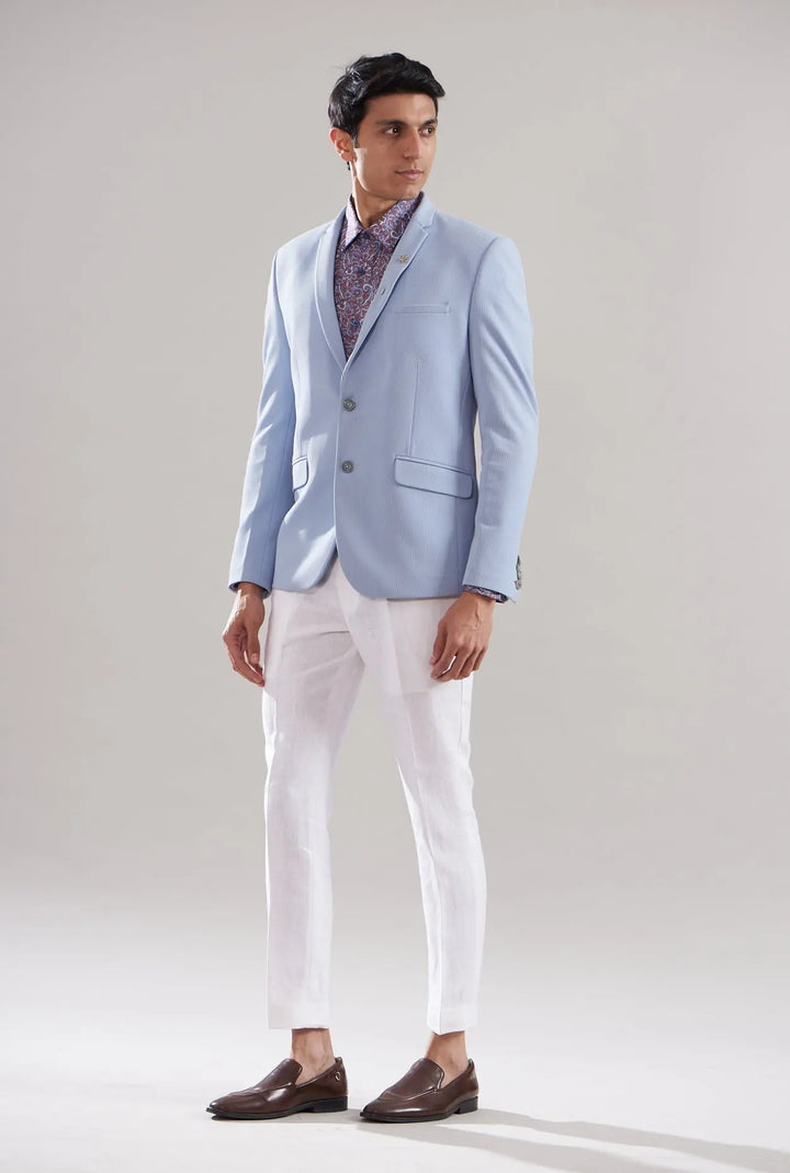 Buy Powder Blue Stripe Textured Blazer Set with Home Delivery Today