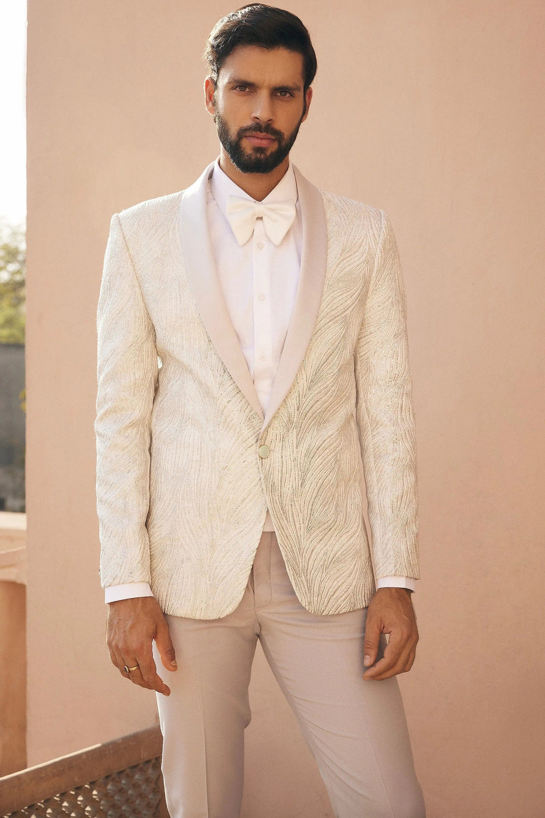 Buy Pristine Whiteness Hand Embroidered Tuxedo