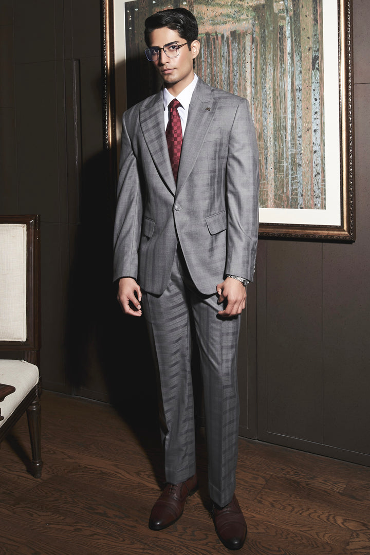 Buy Affordable Steel Grey Self-Checkered Suit