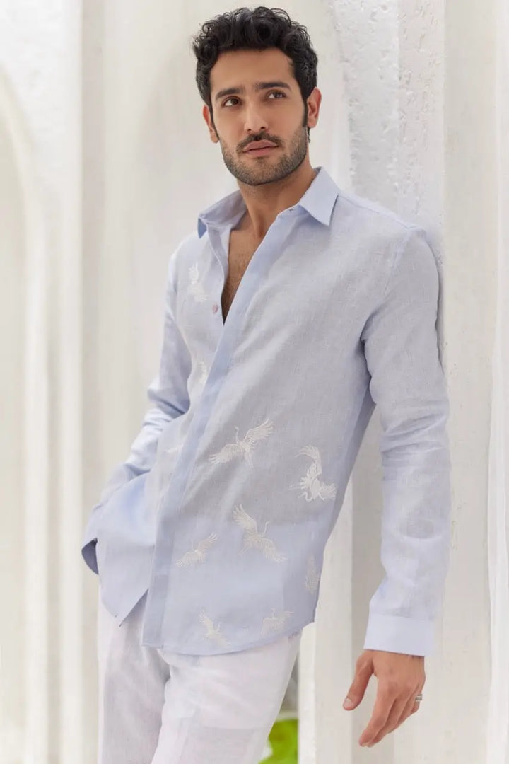 Buy Summer Sky Bird Motif Embroidered Shirt Online with Free Delivery