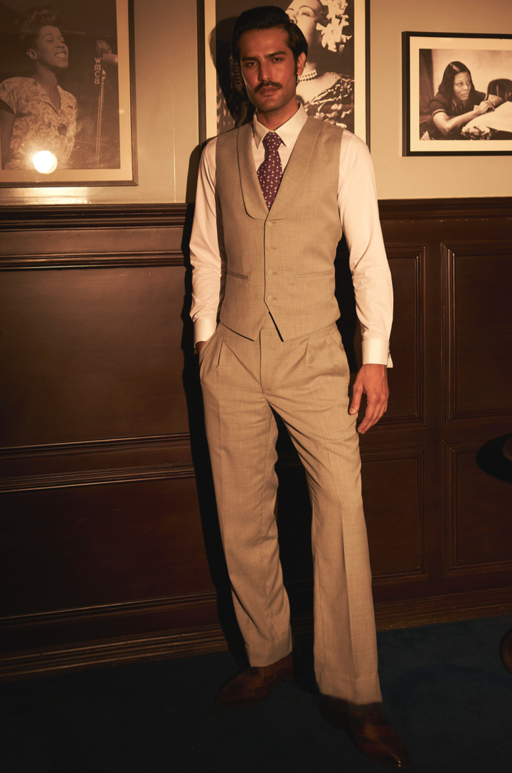 Buy Tan Textured Shawl Lapel Waistcoat Set Online - Affordable Prices