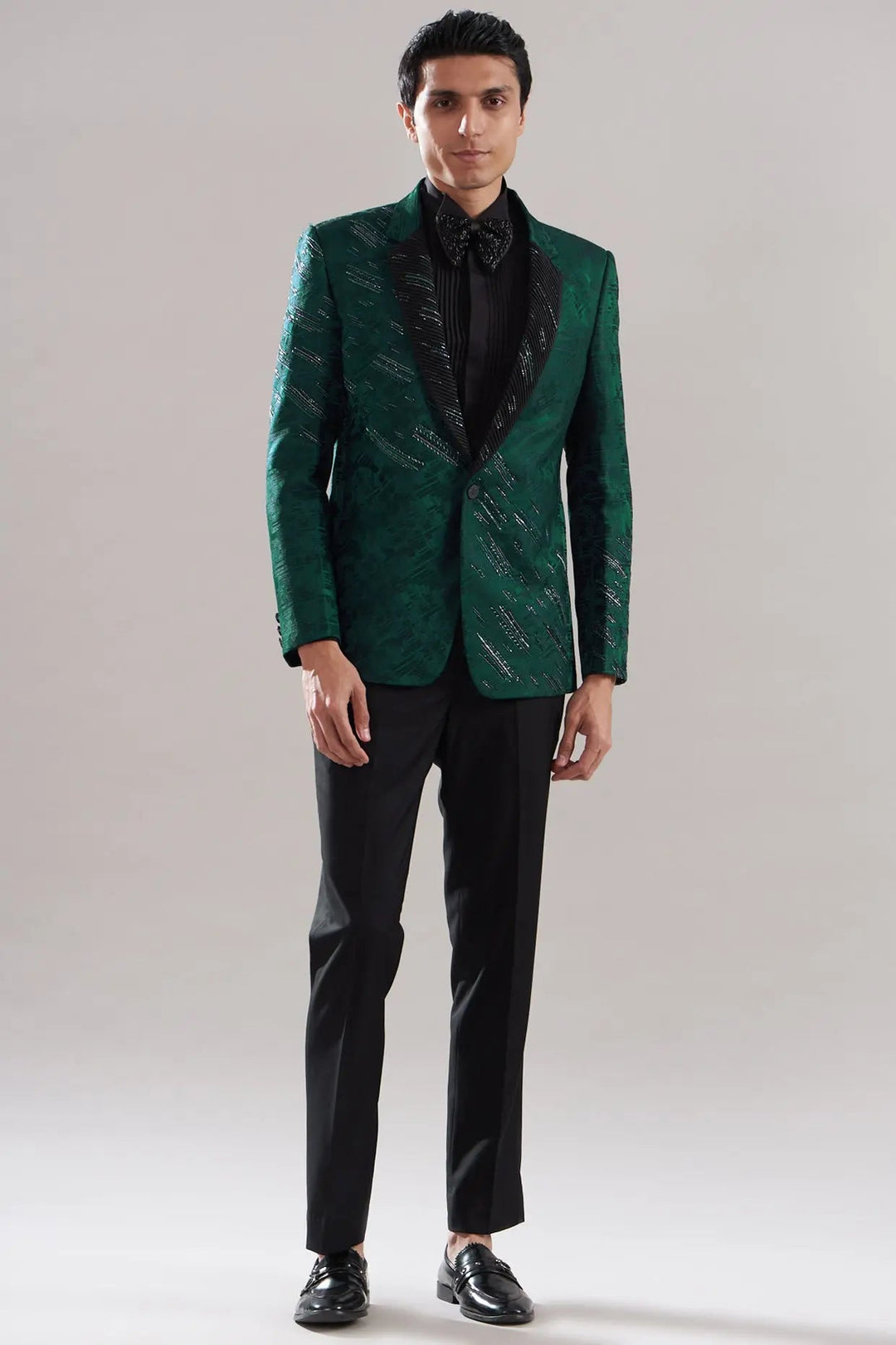 Buy Teal Jacquard Hand Embroidered Tuxedo - Affordable Quality Online