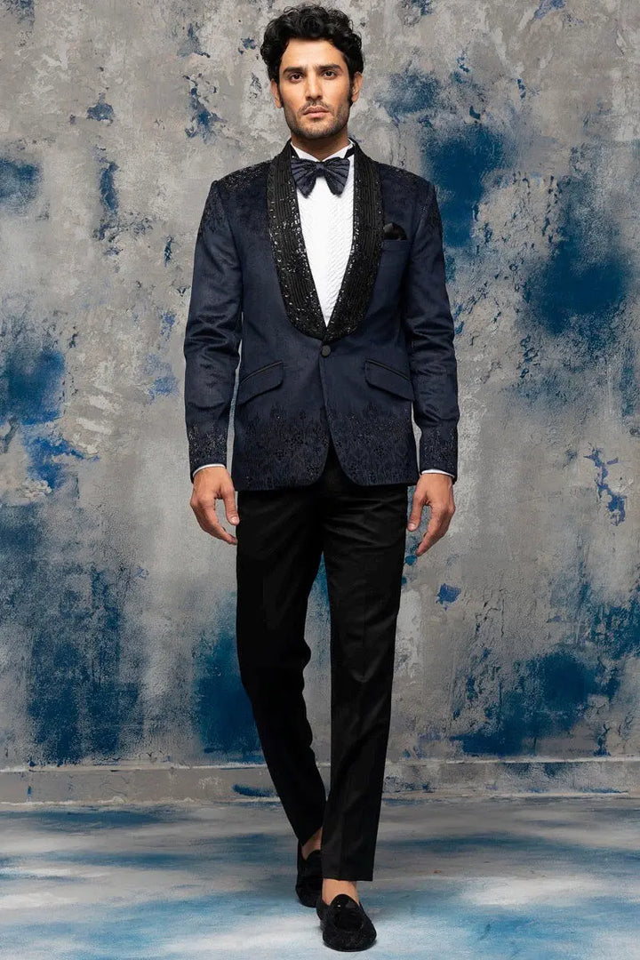 Buy the Best Navy Blue Katdana and Swarovski Suit with Home Delivery