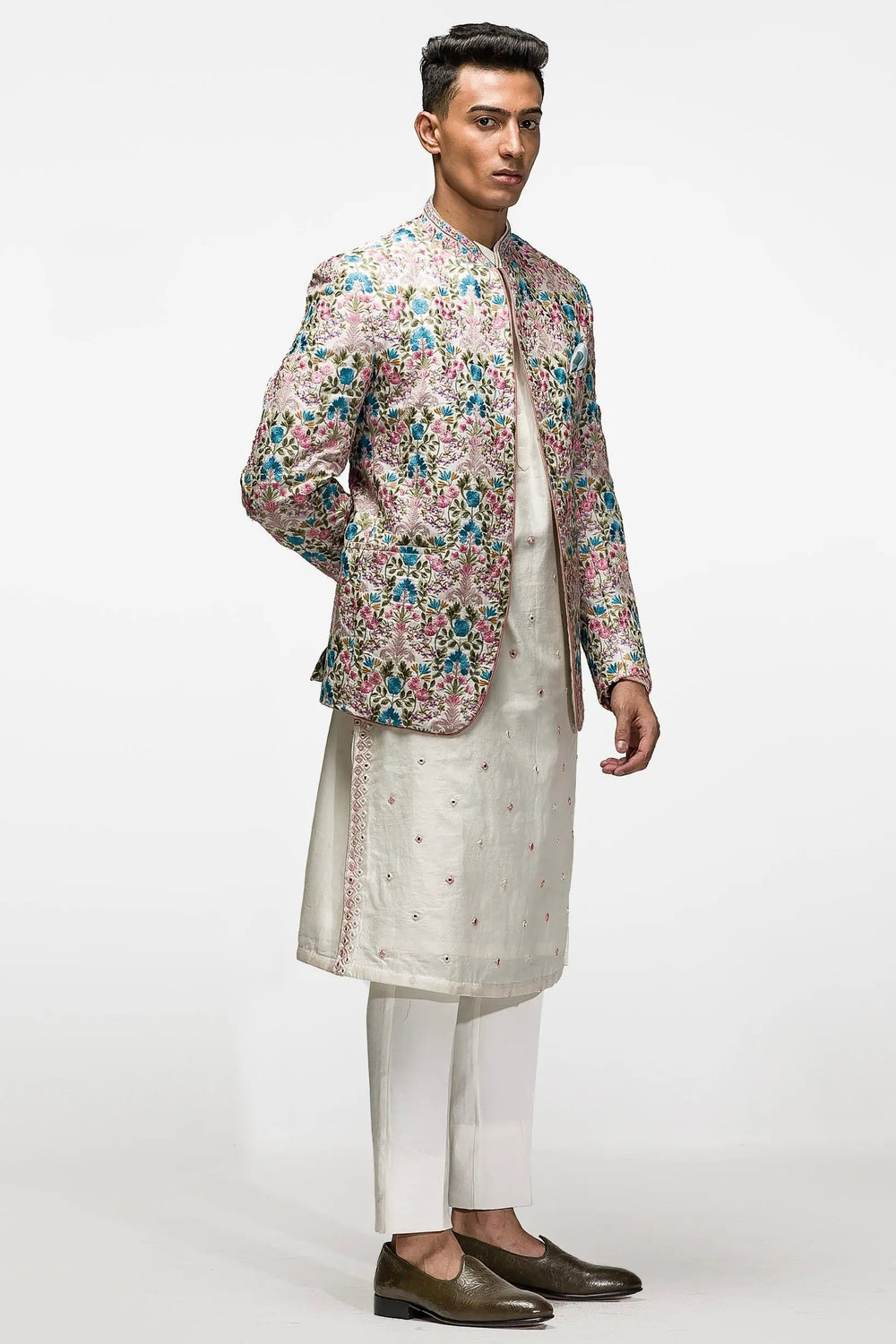 Buy the Best Quality Multicoloured Floral Resham Embroidery Bandhgala Online