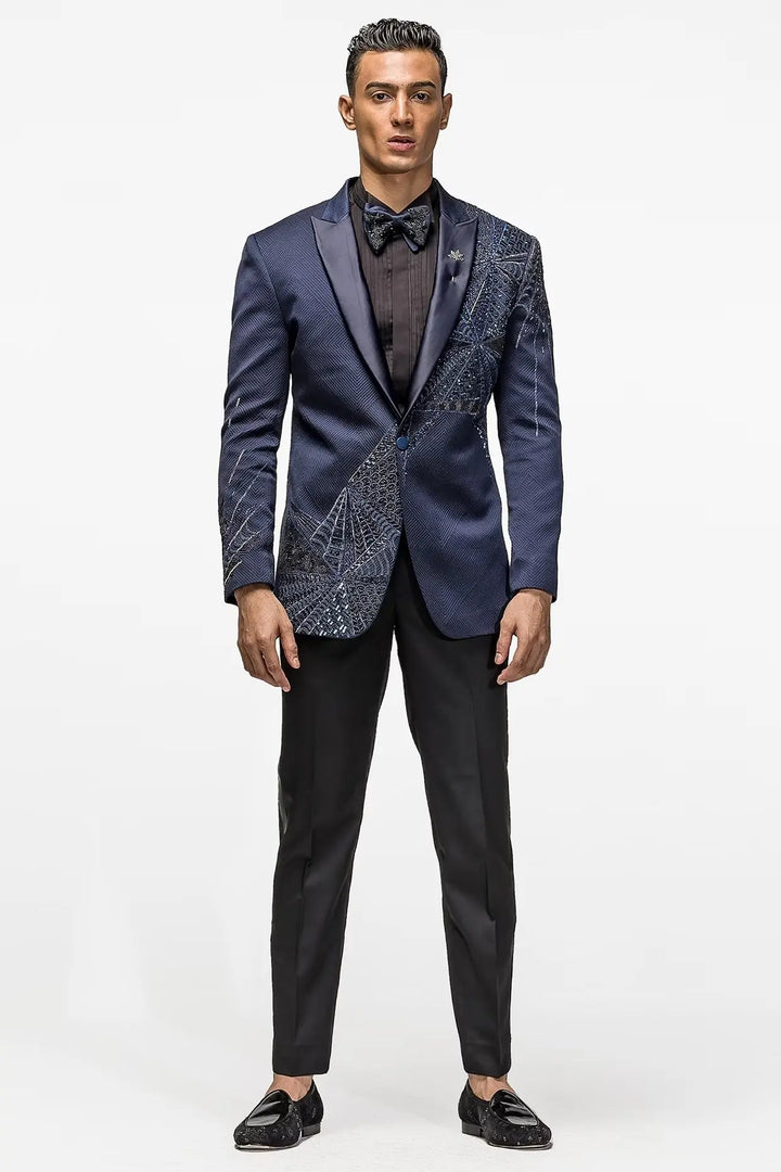 Buy the Night Skies Ink Blue Embellished Tuxedo – Shop Now!