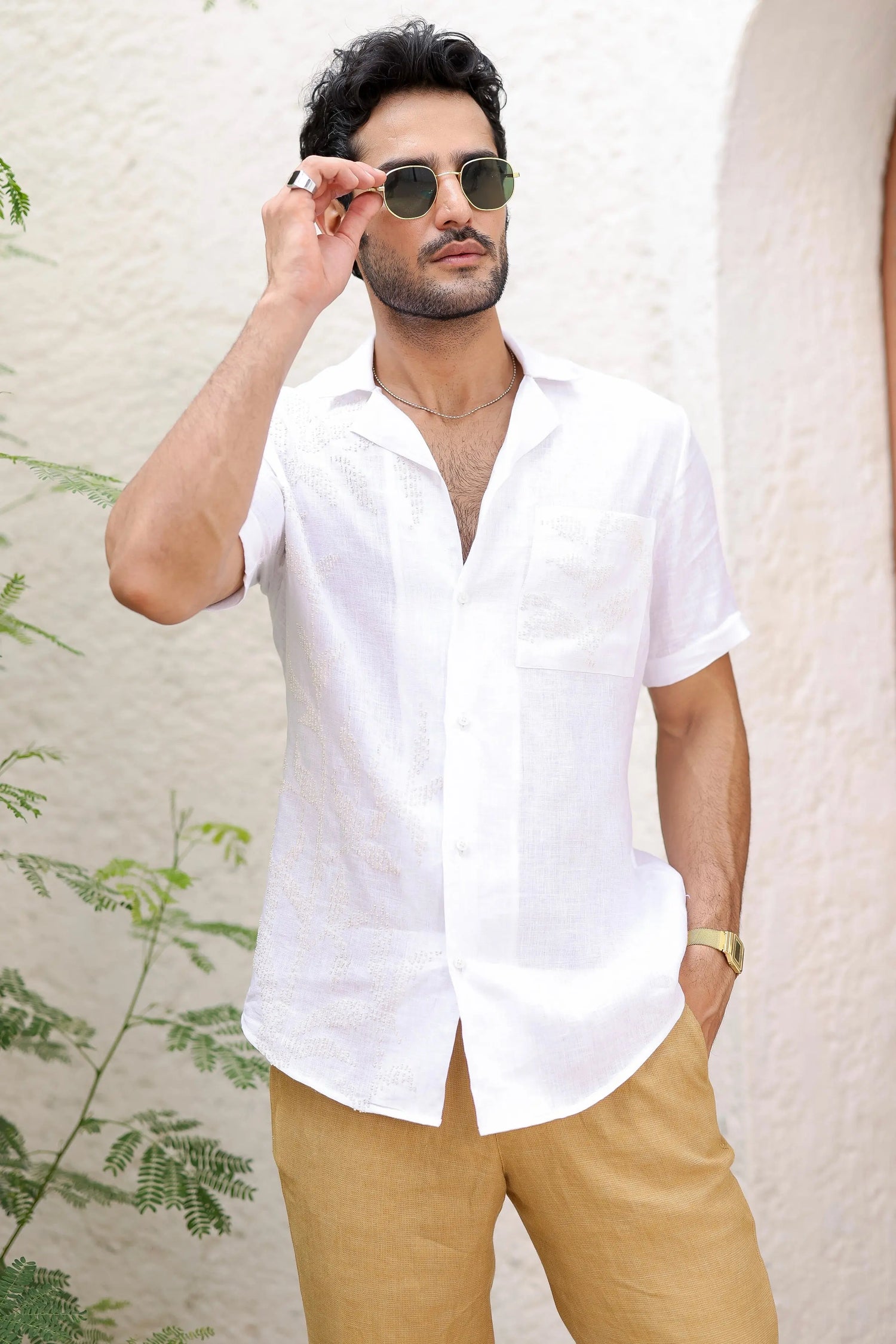 White Cuban Embroidered Shirt