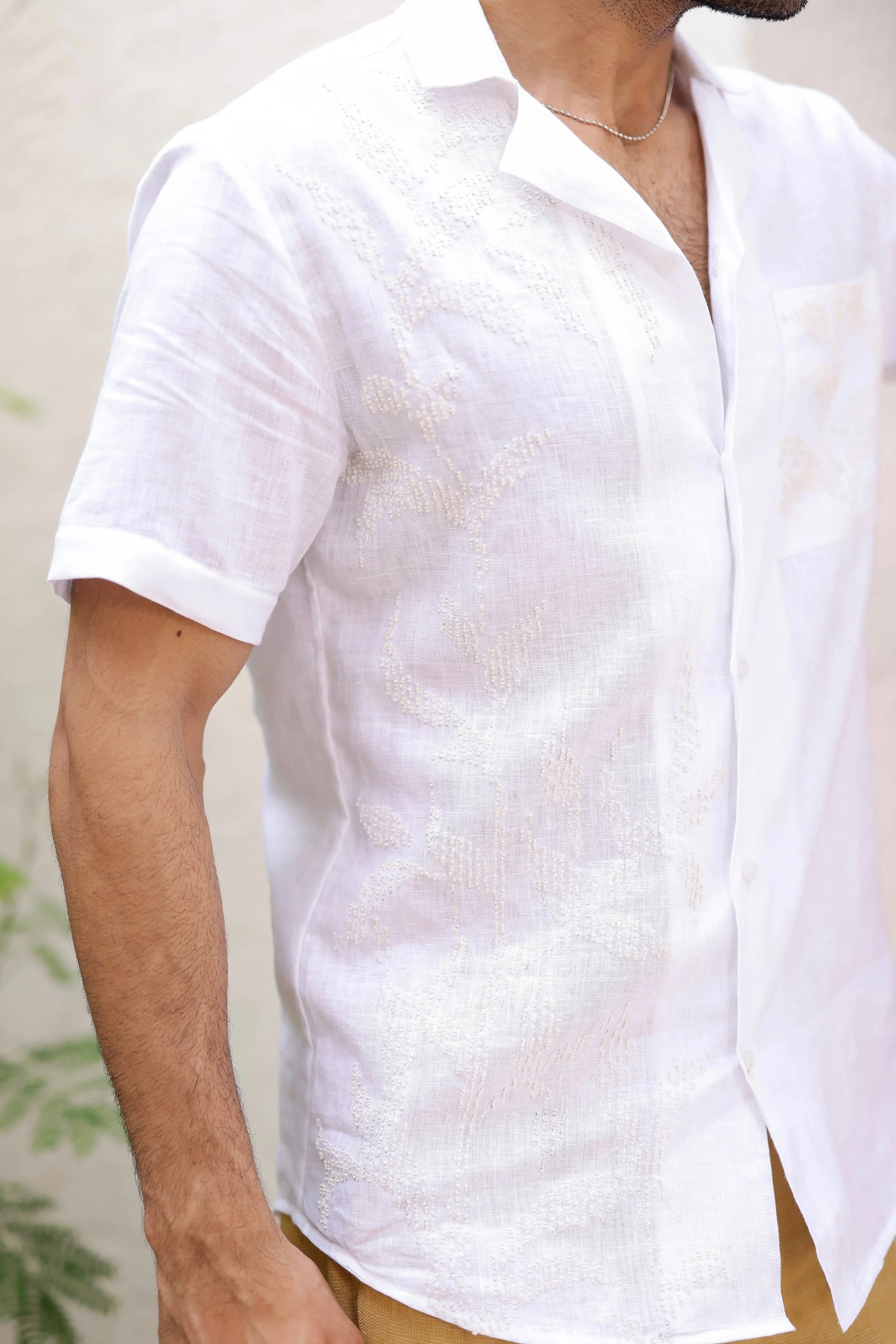 White Cuban Embroidered Shirt