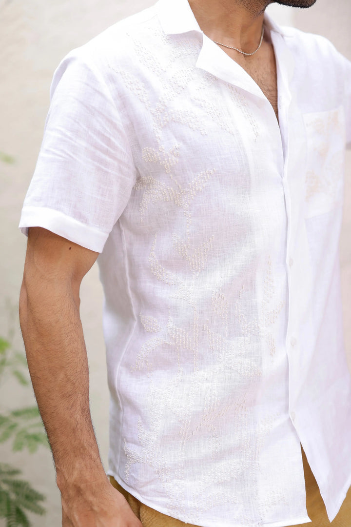 White Cuban Embroidered Shirt - Asuka Couture