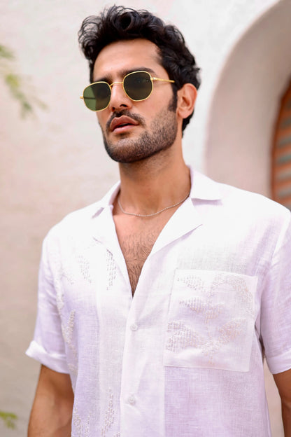 White Cuban Embroidered Shirt