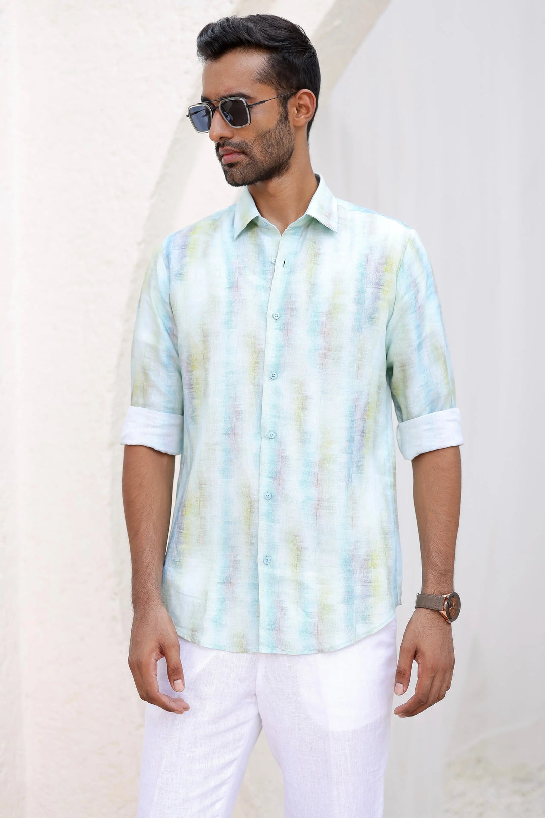 Blue-Green Abstract Print Shirt - Asuka Couture